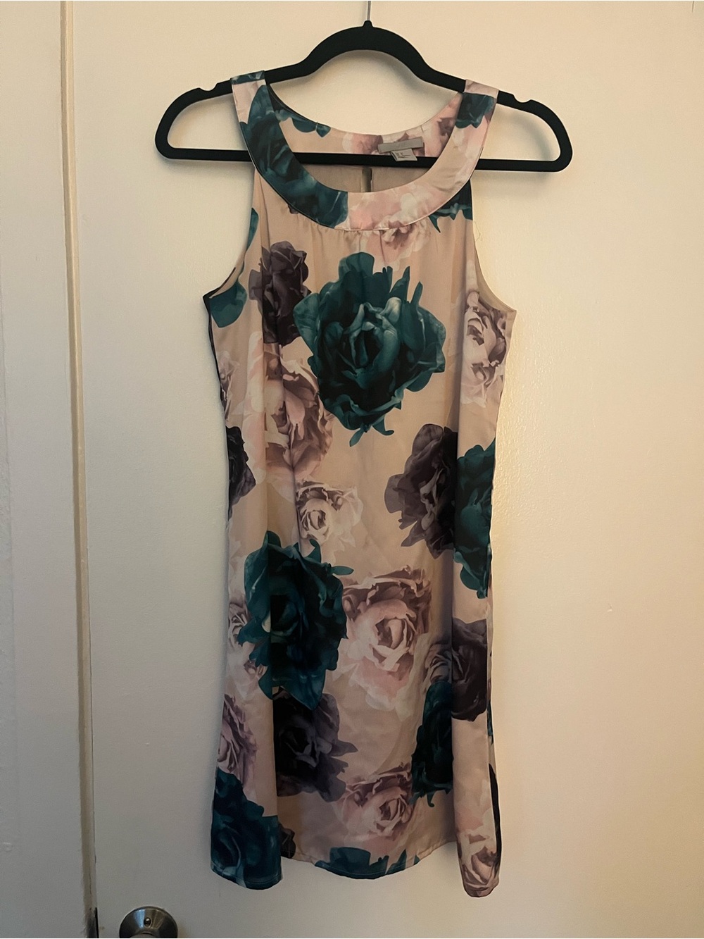 H&M Cream Mini Dress with Teal and Mauve Floral Print
